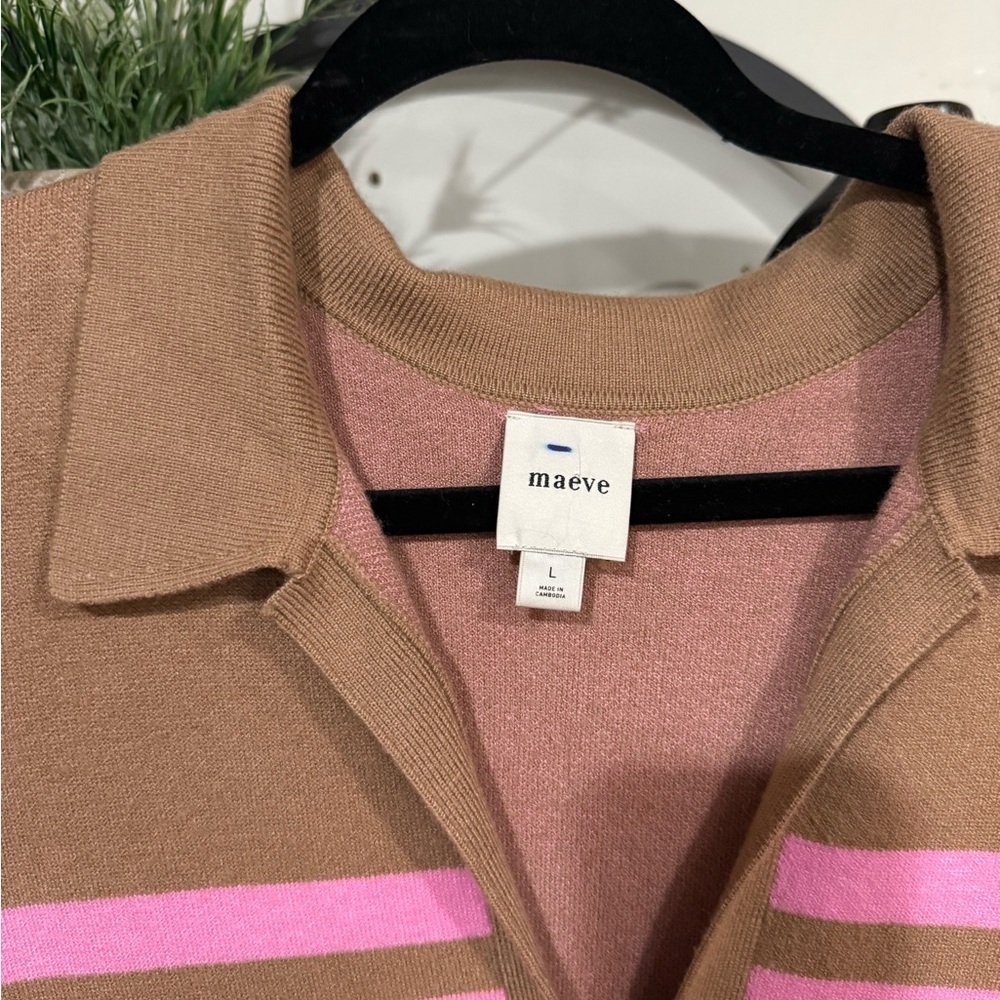 Maeve Striped Sweater Dress / Tunic – Pink & Brown size large - Picture 4 of 8